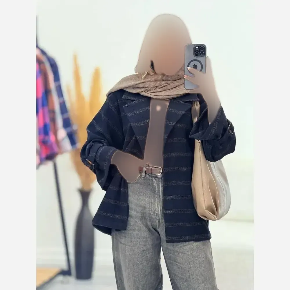 کت چهارخونه پشمی موهر دار یقه انگلیسی فری سایز