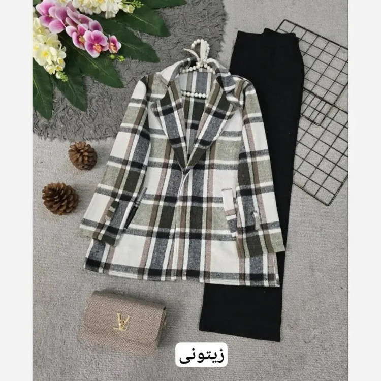 کت چهارخونه پشمی موهر دار یقه انگلیسی فری سایز