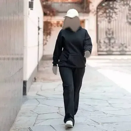 ست هودی شلوار زنانه دورس تو کرکی مشکی فری سایز مدل الهام جلو بسته