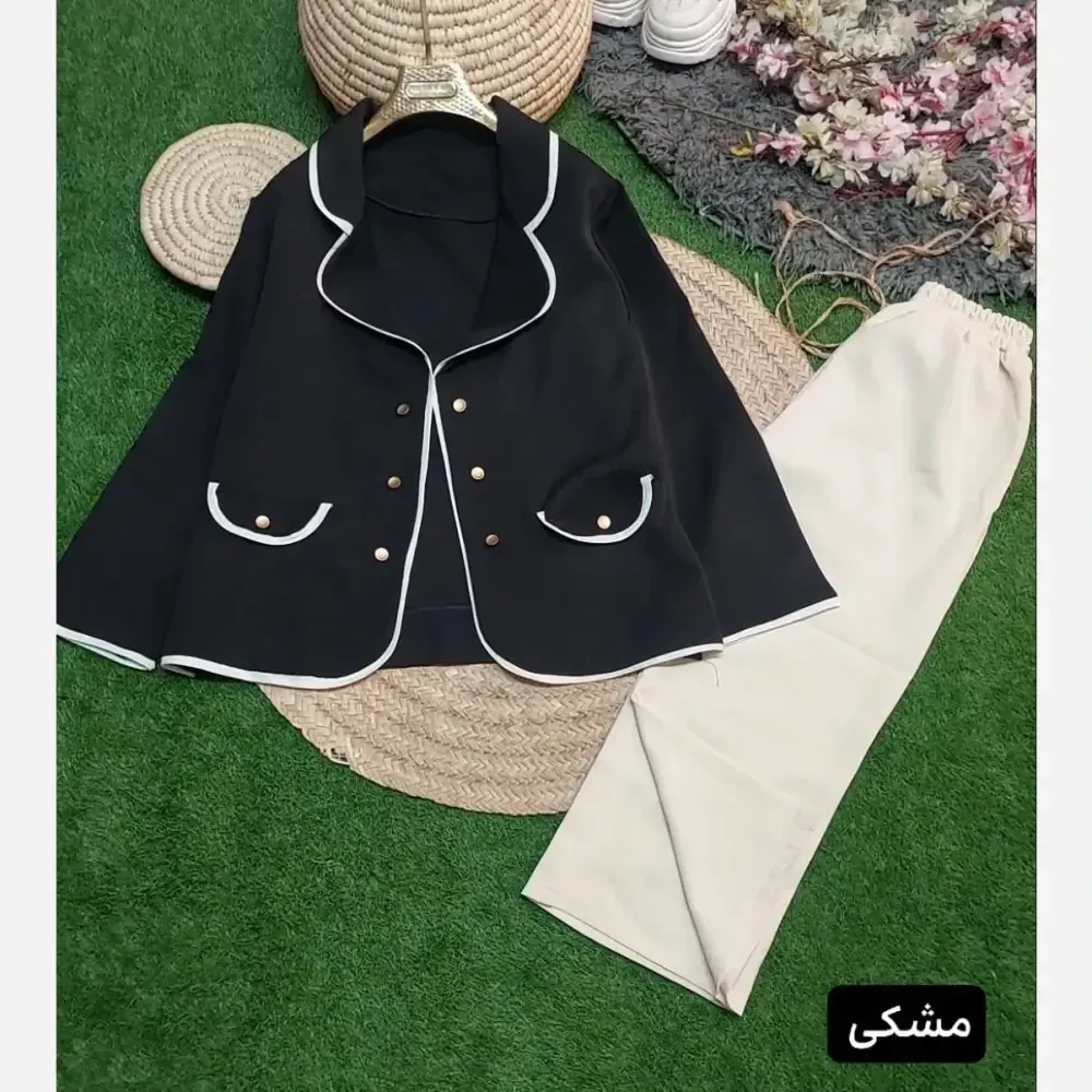 ست کت و شلوار زنانه پاییزه سوپرمازراتی پاپیون دار سایز 38 تا 46