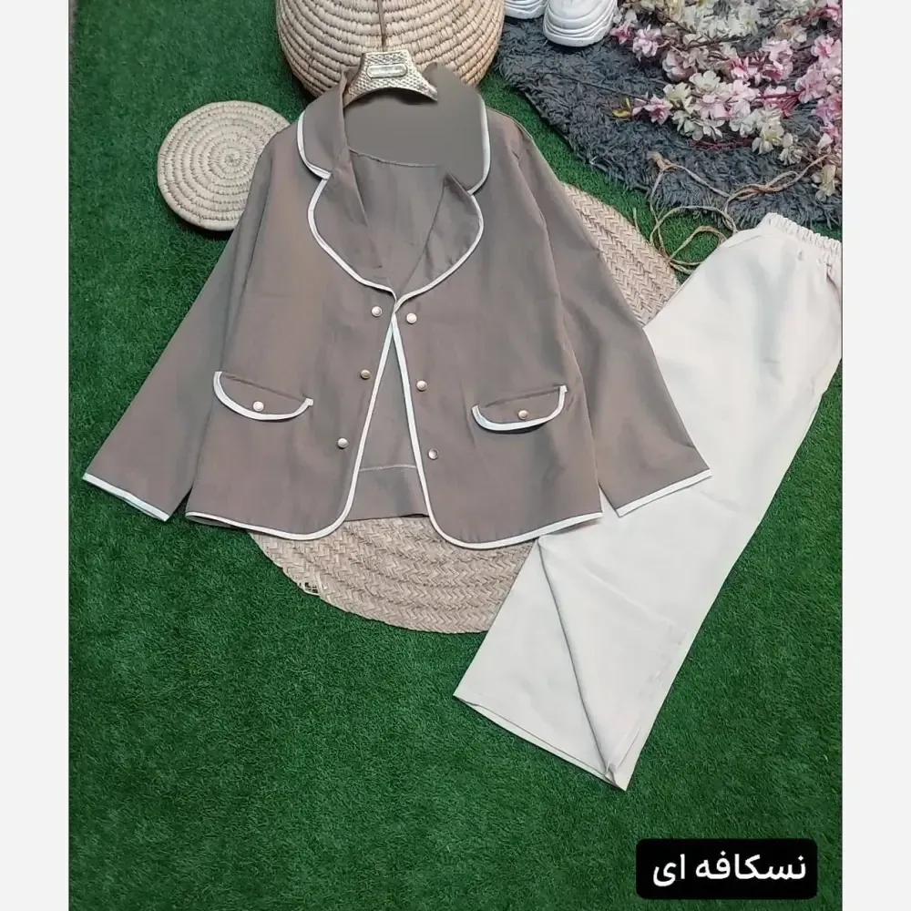 ست کت و شلوار زنانه پاییزه سوپرمازراتی پاپیون دار سایز 38 تا 46