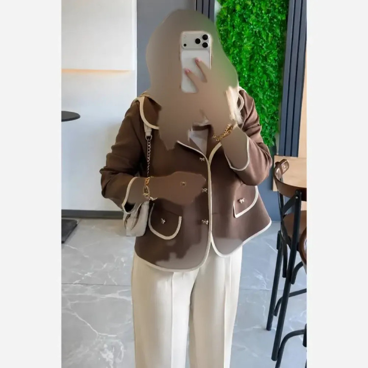 ست کت و شلوار زنانه پاییزه سوپرمازراتی پاپیون دار سایز 38 تا 46