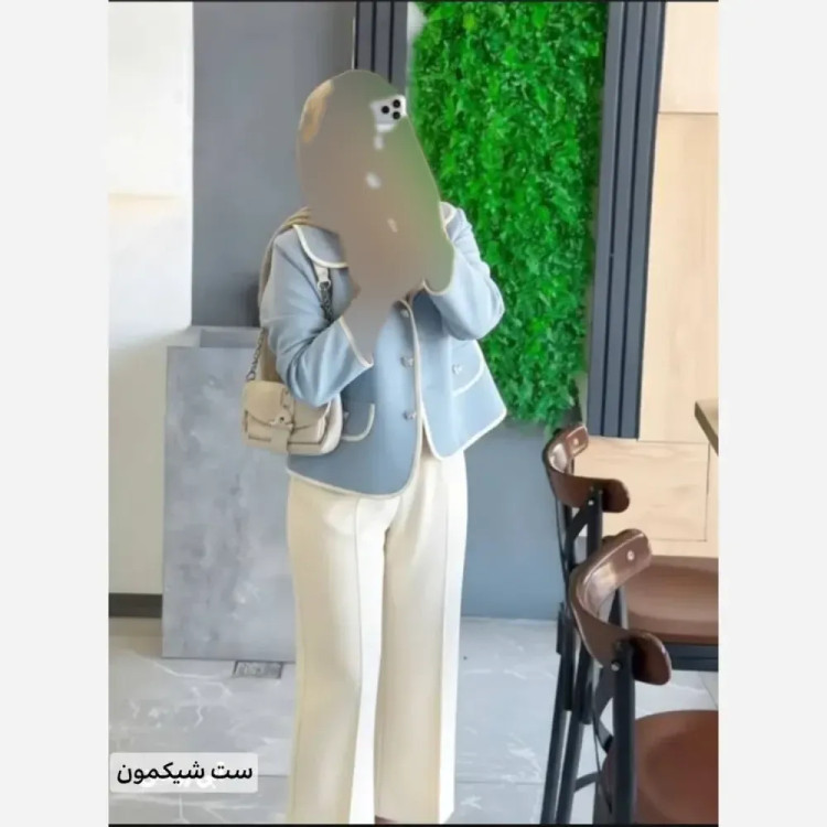 ست کت و شلوار زنانه پاییزه سوپرمازراتی پاپیون دار سایز 38 تا 46