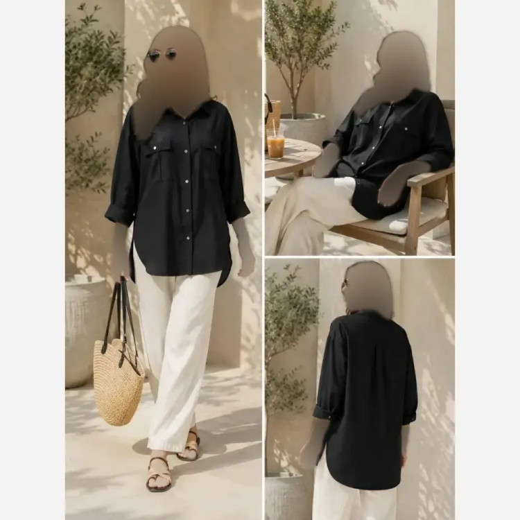 مانتو پاییزه سیمین نخ کتان کجراه فری سایز جلو دکمه