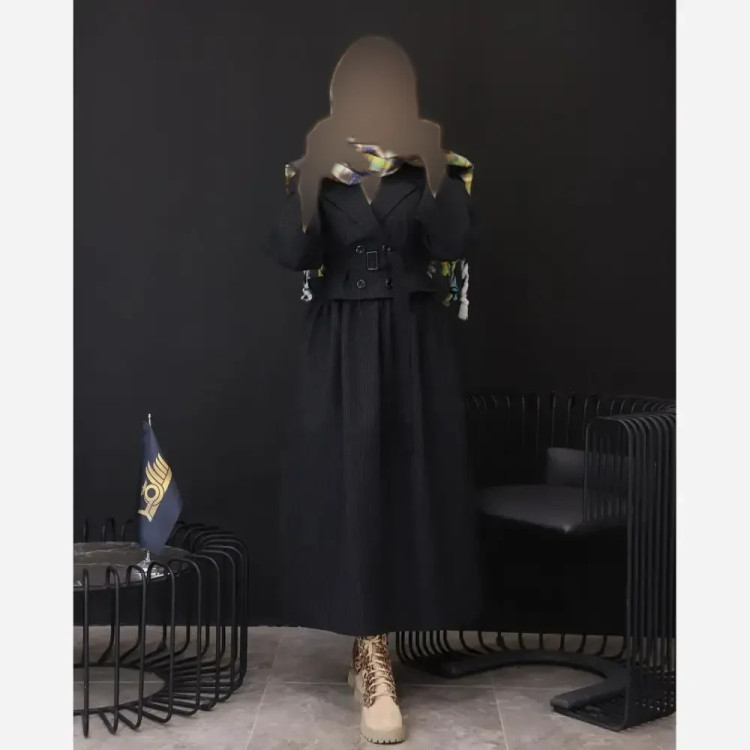 کت دامن دیپلمات زنانه مدل برشکا رنگ مشکی طوسی سورمه ای