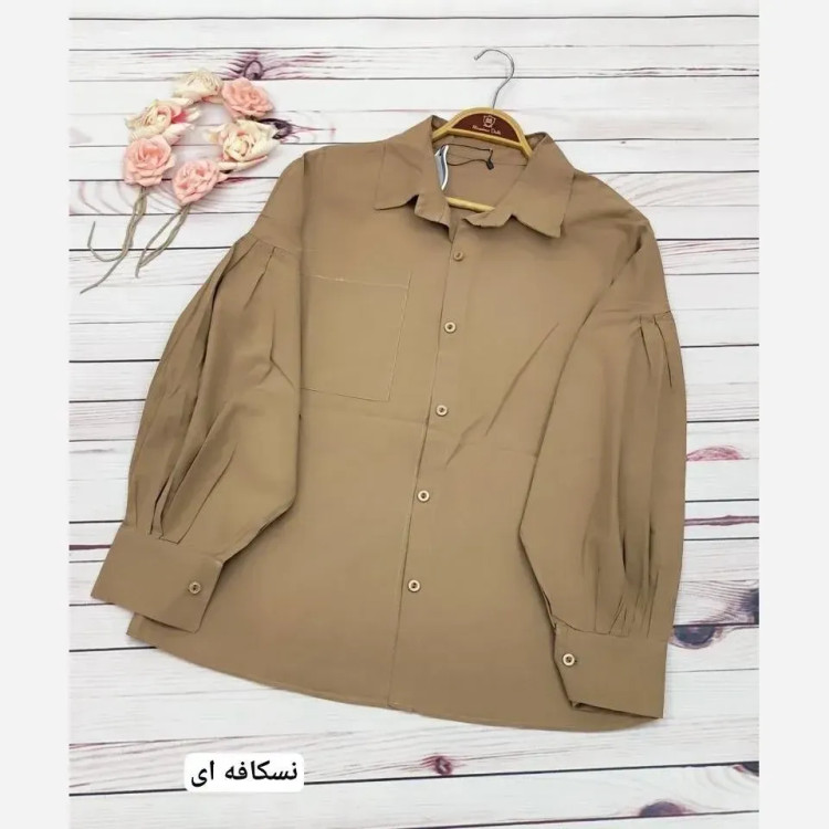 شومیز مانتویی لینن کنفی وارداتی آستین عروسکی فری سایز