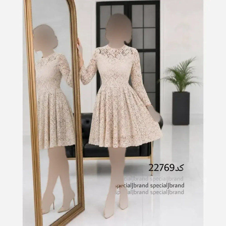 پیراهن عروسکی مجلسی زنانه دانتل برجسته زیپ دار