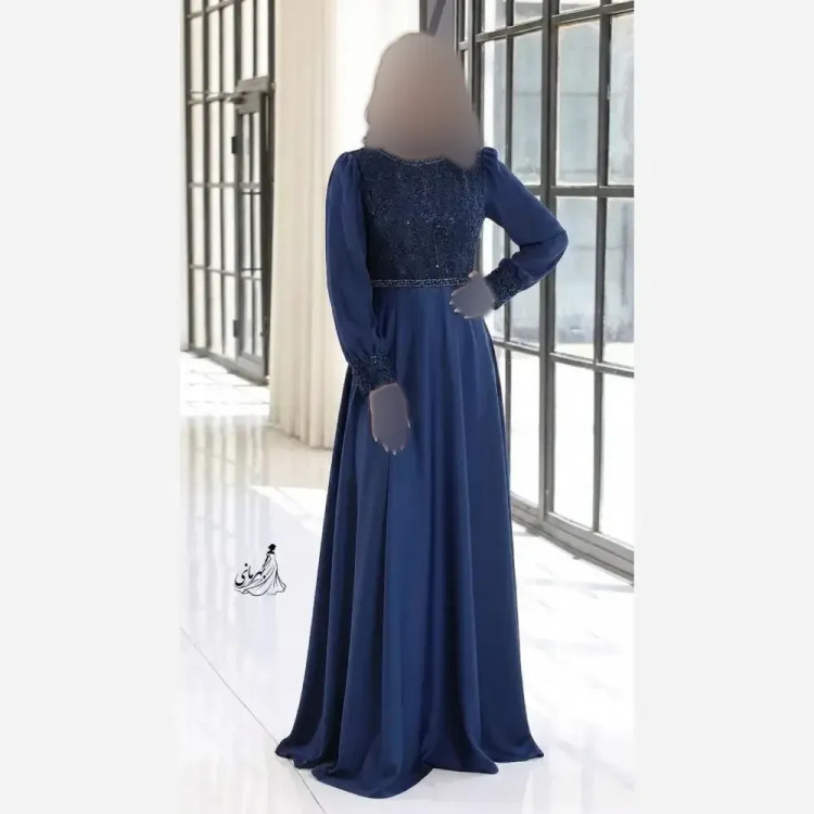 پیراهن مجلسی زنانه دانتل مخمل و حریر کاپدار قد 150 رنگ مشکی و سرمه ای سایز بزرگ
