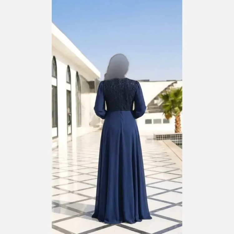 پیراهن مجلسی زنانه دانتل مخمل و حریر کاپدار قد 150 رنگ مشکی و سرمه ای سایز بزرگ