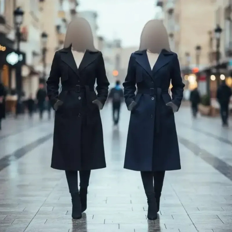 مانتو بلند زنانه جنس سوپر دیپلمات درجه یک کمربنددار رنگ مشکی و سورمه ای