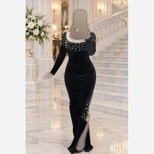 ماکسی لنا گردنبندی مخمل مرواریدی قد 150 سایزبندی 36 تا 46