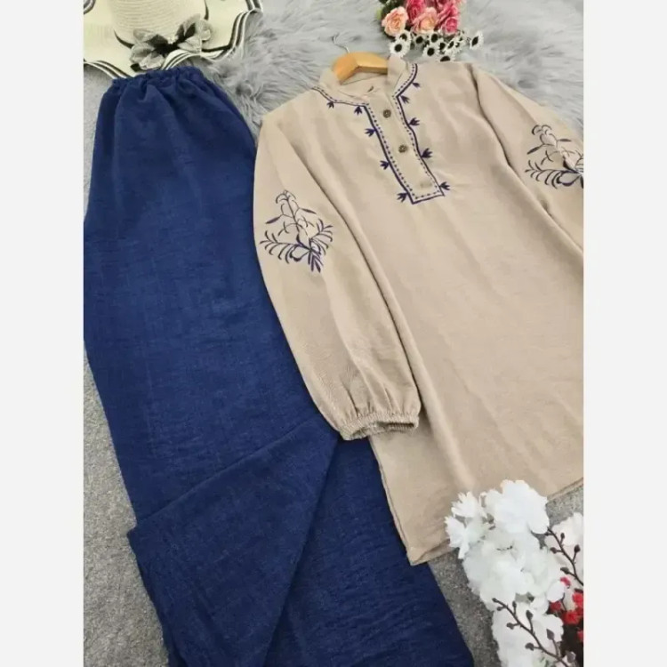 ست تونیک شلوار گندم شانتون فری سایز زنانه مشکی سرمه ای طوسی سبز سدری