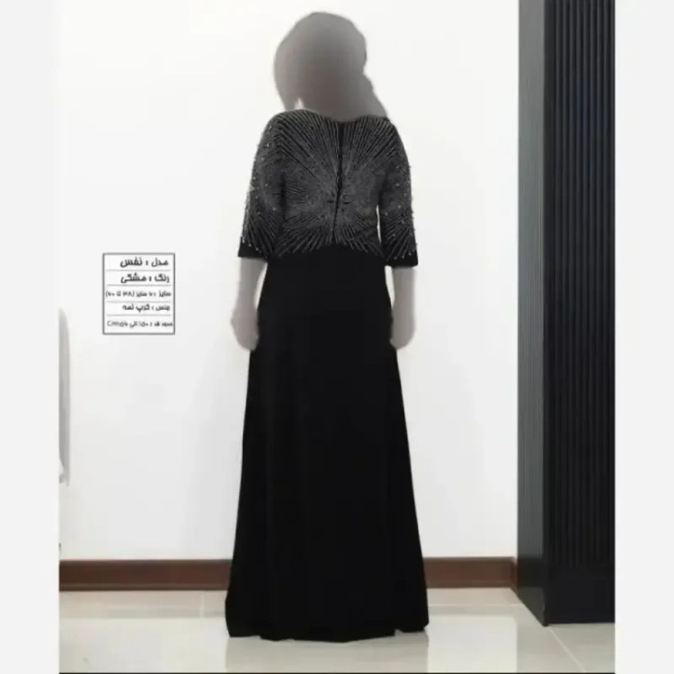 ماکسی مجلسی زنانه کرپ لمه مشکی قد 150 سایز بزرگ