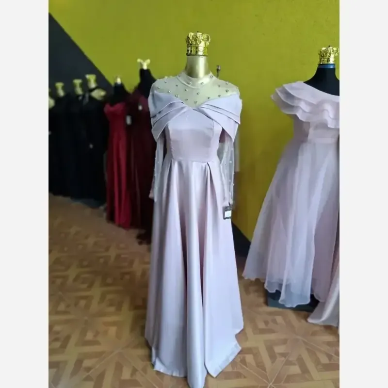 ماکسی مجلسی زنانه ساتن آمریکایی و تور نگین دار سایز 38 تا 50