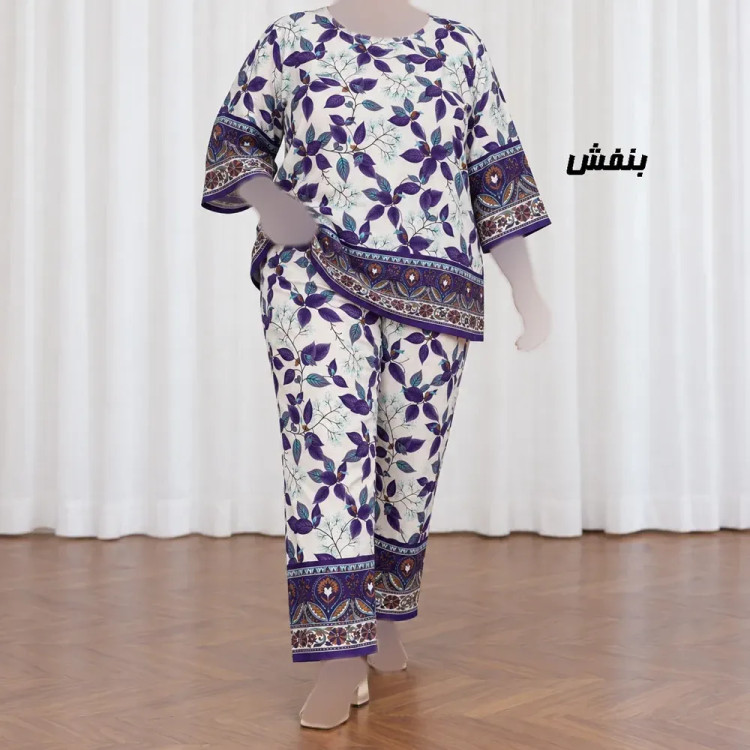 ست بلوز شلوار نخی زنانه و دخترانه فری سایز چهارفصل