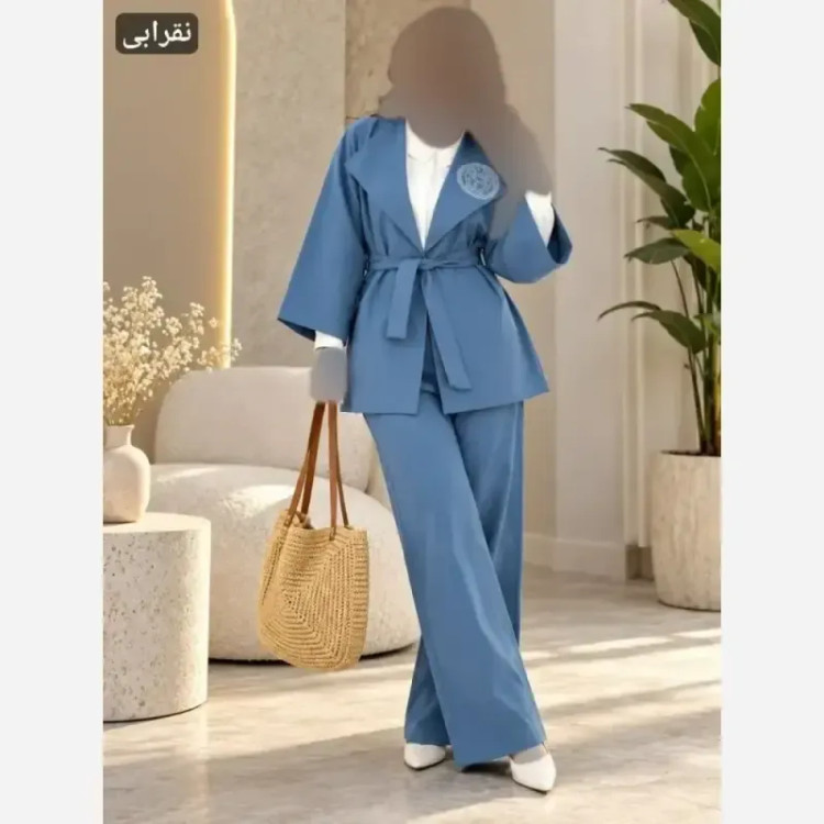 ست مانتو کتی و شلوار کتان سیلک بهاره نگین کوبی شده صبا فری سایز