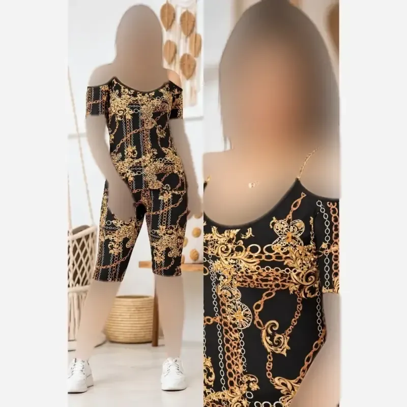 ست تاپ شلوارک زنانه ویسکوز فلامنت فول کش رنگ طلایی سایز فری 36 تا 50