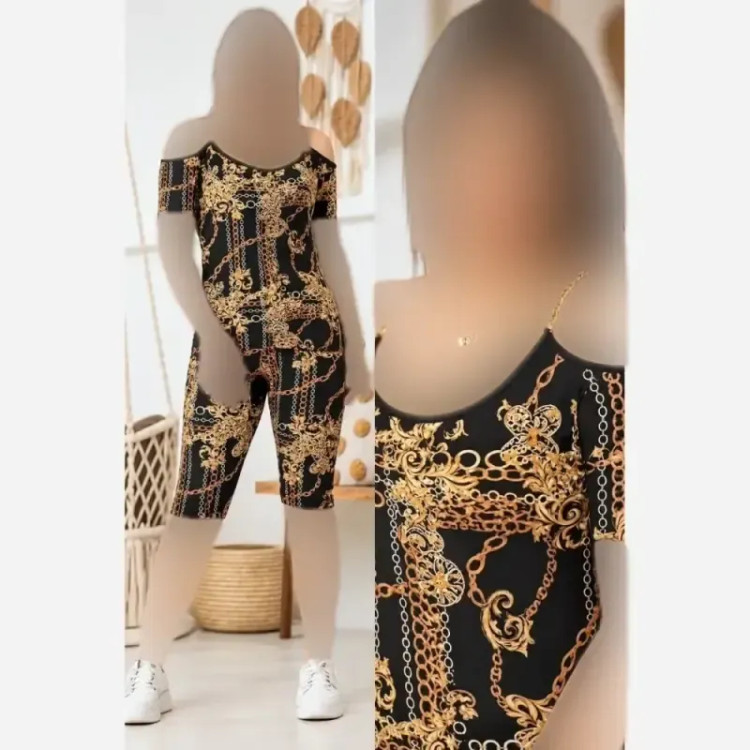 ست تاپ شلوارک زنانه ویسکوز فلامنت فول کش رنگ طلایی سایز فری 36 تا 50
