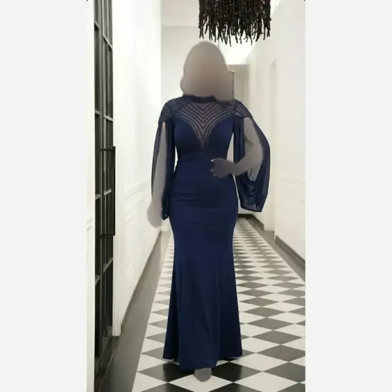 ماکسی مجلسی زنانه پارچه مازراتی سنگ کریستال دار قد 155 کاپ دار رنگ مشکی و سورمه ای سایزبندی 38 تا 50