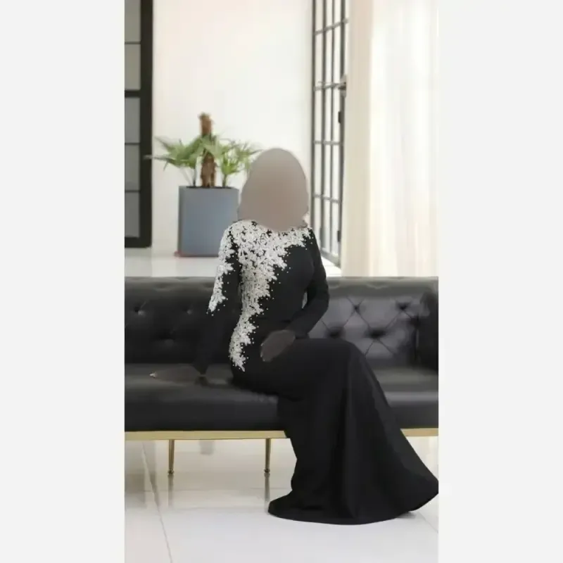 پیراهن مجلسی زنانه کاپدار بلند کرپ دالقیچ مشکی سایز بزرگ