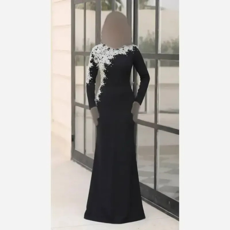 پیراهن مجلسی زنانه کاپدار بلند کرپ دالقیچ مشکی سایز بزرگ