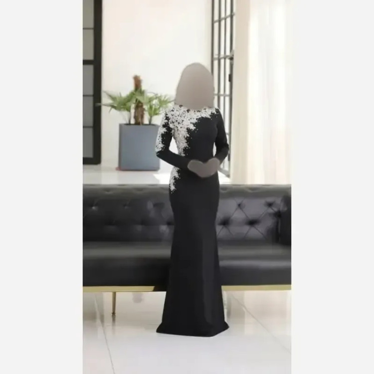 پیراهن مجلسی زنانه کاپدار بلند کرپ دالقیچ مشکی سایز بزرگ