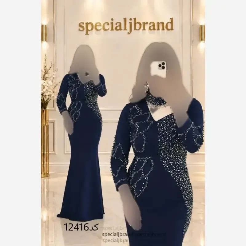 ماکسی مجلسی زنانه غواصی سنگ و نگین کاری زیپ دار