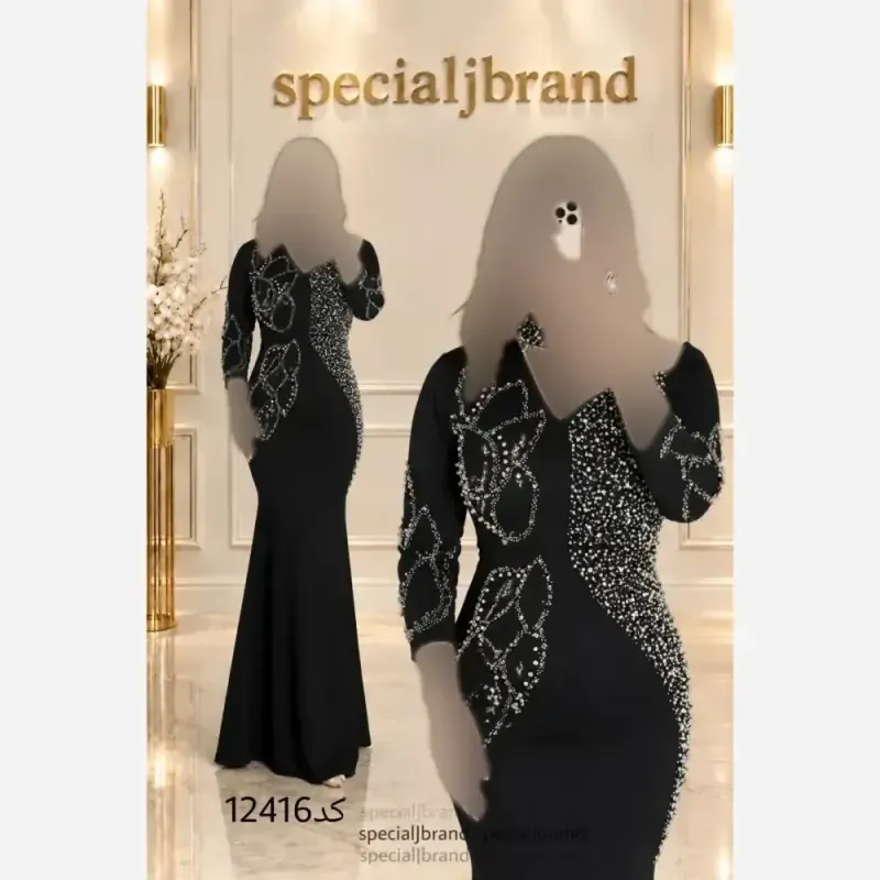 ماکسی مجلسی زنانه غواصی سنگ و نگین کاری زیپ دار