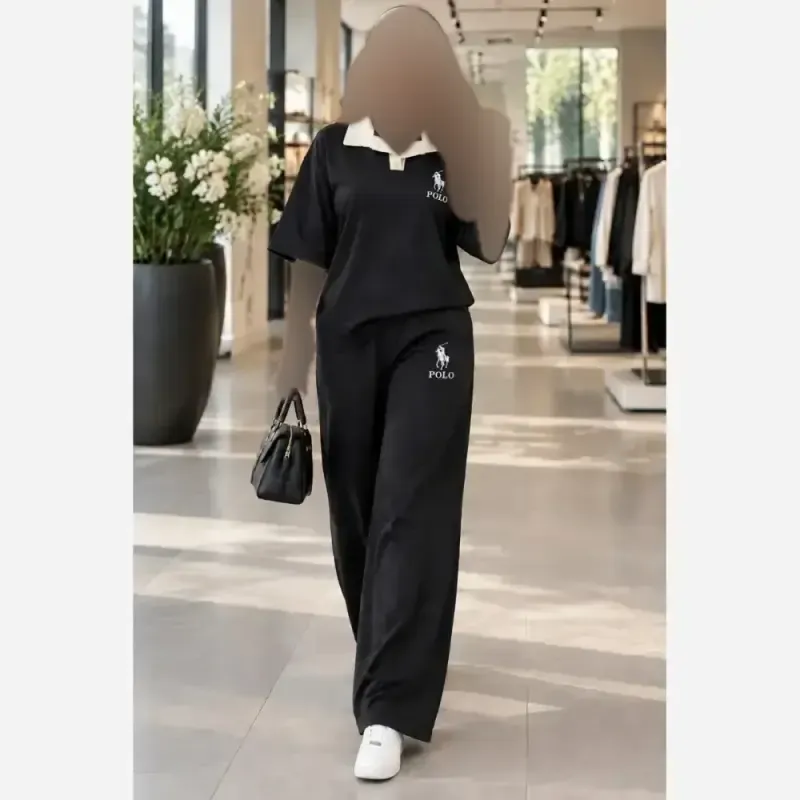 ست تیشرت شلوار زنانه بزیاق POLO فری سایز رنگی