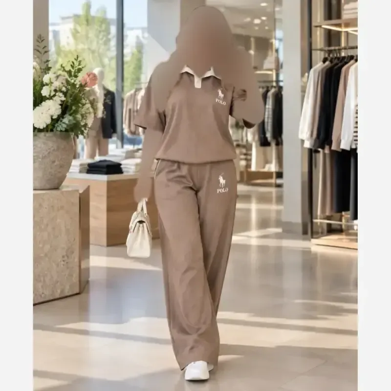 ست تیشرت شلوار زنانه بزیاق POLO فری سایز رنگی
