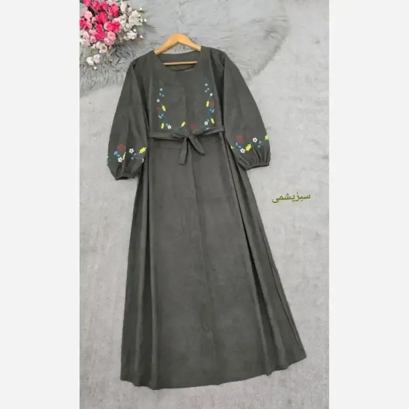 کفتان گلدوزی پاییزه مخمل کبریتی ریز فری سایز قد 136