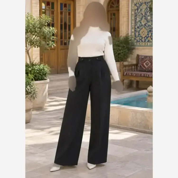شلوار بگ زنانه مازراتی کمر پاگن دار قد 103 رنگ مشکی قهوه ای نسکافه ای سایز L XL XXL