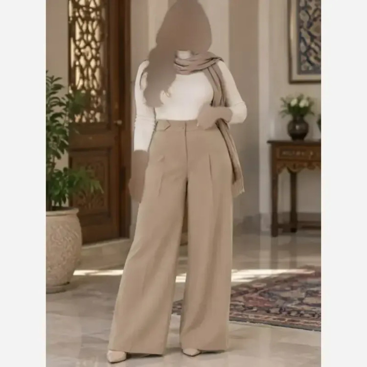 شلوار بگ زنانه مازراتی کمر پاگن دار قد 103 رنگ مشکی قهوه ای نسکافه ای سایز L XL XXL