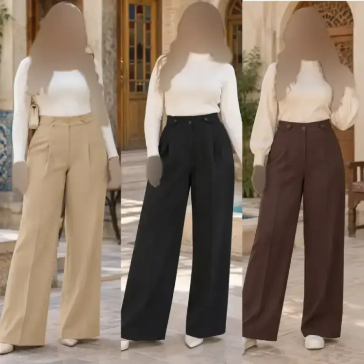 شلوار بگ زنانه مازراتی کمر پاگن دار قد 103 رنگ مشکی قهوه ای نسکافه ای سایز L XL XXL