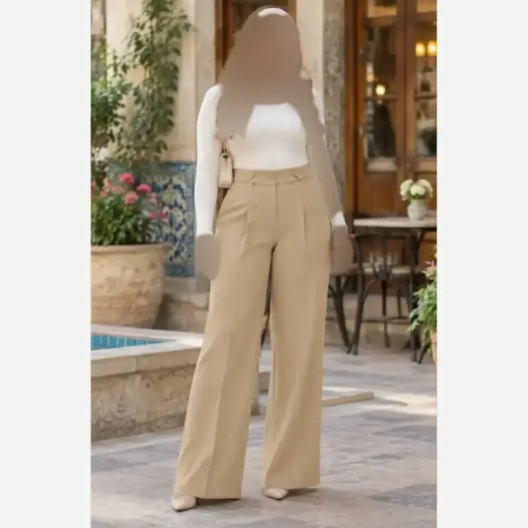شلوار بگ زنانه مازراتی کمر پاگن دار قد 103 رنگ مشکی قهوه ای نسکافه ای سایز L XL XXL
