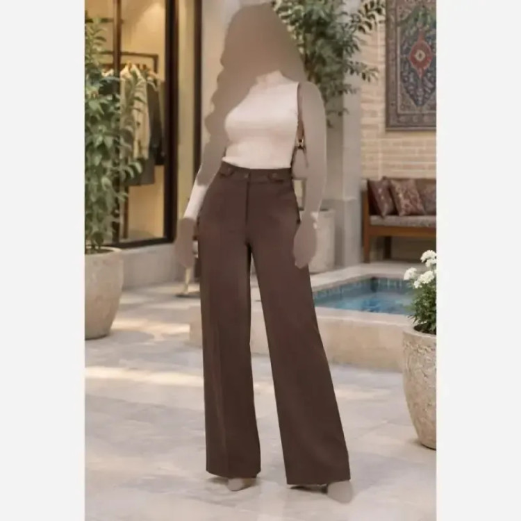 شلوار بگ زنانه مازراتی کمر پاگن دار قد 103 رنگ مشکی قهوه ای نسکافه ای سایز L XL XXL