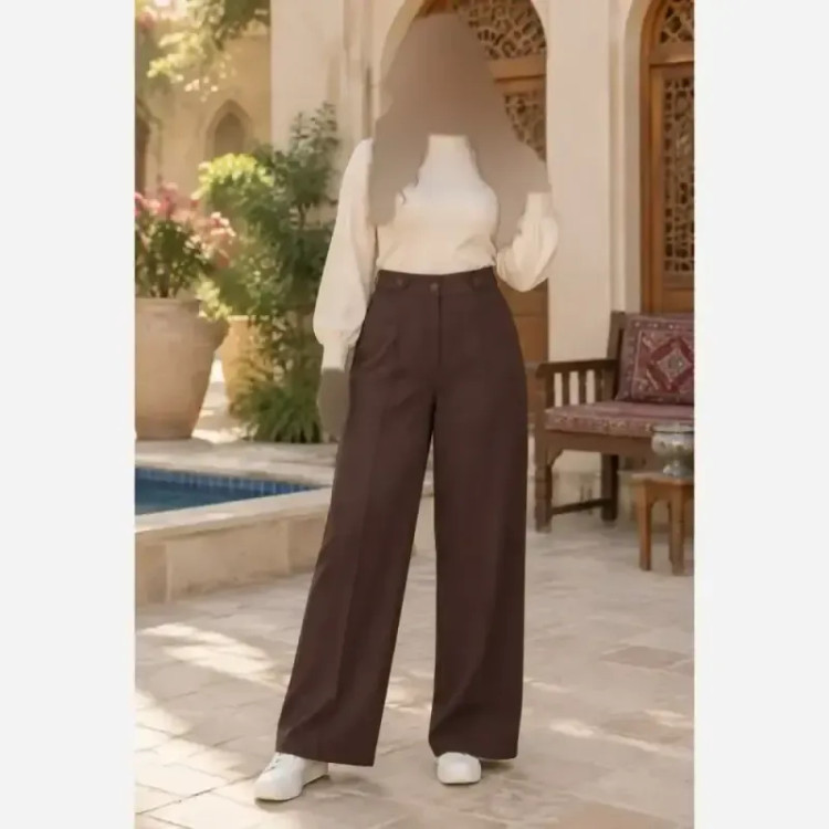 شلوار بگ زنانه مازراتی کمر پاگن دار قد 103 رنگ مشکی قهوه ای نسکافه ای سایز L XL XXL