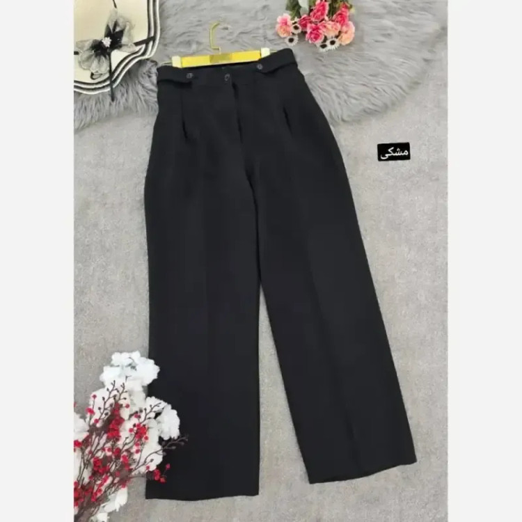 شلوار بگ زنانه مازراتی کمر پاگن دار قد 103 رنگ مشکی قهوه ای نسکافه ای سایز L XL XXL