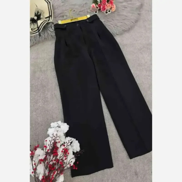 شلوار بگ زنانه مازراتی کمر پاگن دار قد 103 رنگ مشکی قهوه ای نسکافه ای سایز L XL XXL