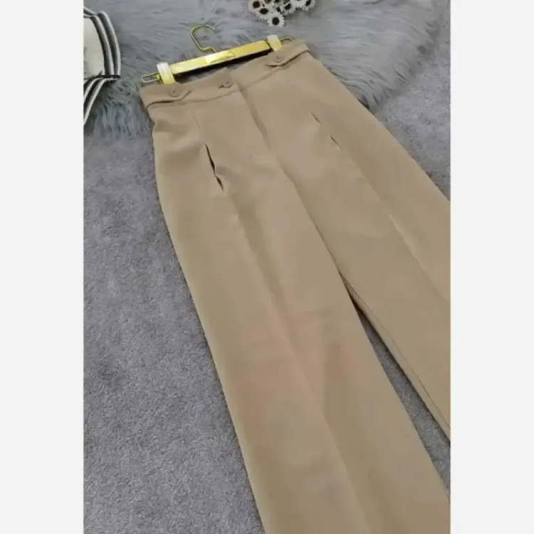 شلوار بگ زنانه مازراتی کمر پاگن دار قد 103 رنگ مشکی قهوه ای نسکافه ای سایز L XL XXL