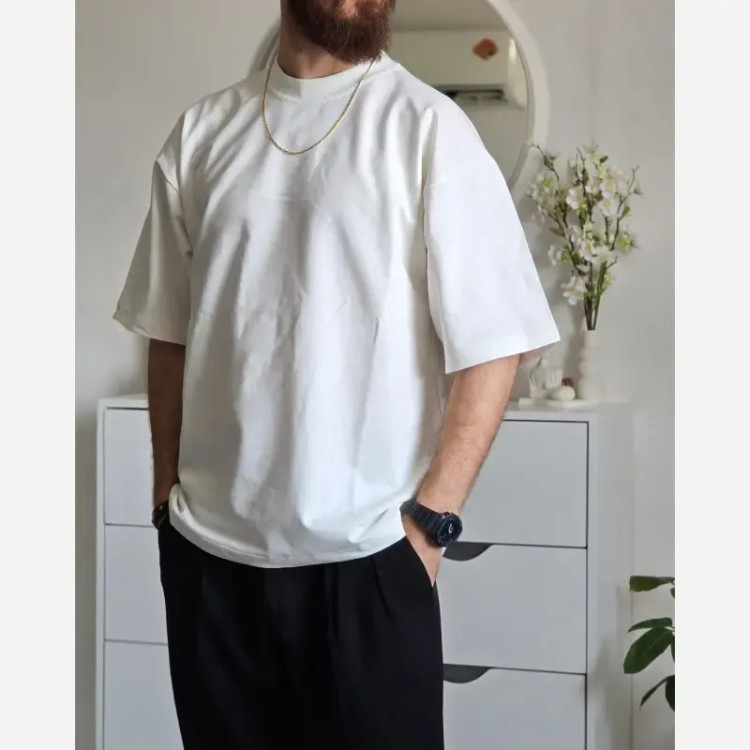 تیشرت باکسی بیسیک پگادور پارچه دورس دو نخ سایز L XL XXL رنگ بندی مداد رنگی