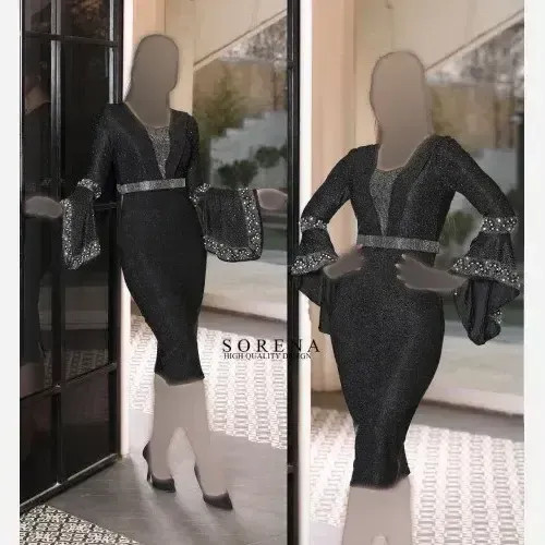 پیراهن مجلسی زنانه مدل دلینا جنس لمه قد 120 رنگ مشکی سایز 38 تا 40