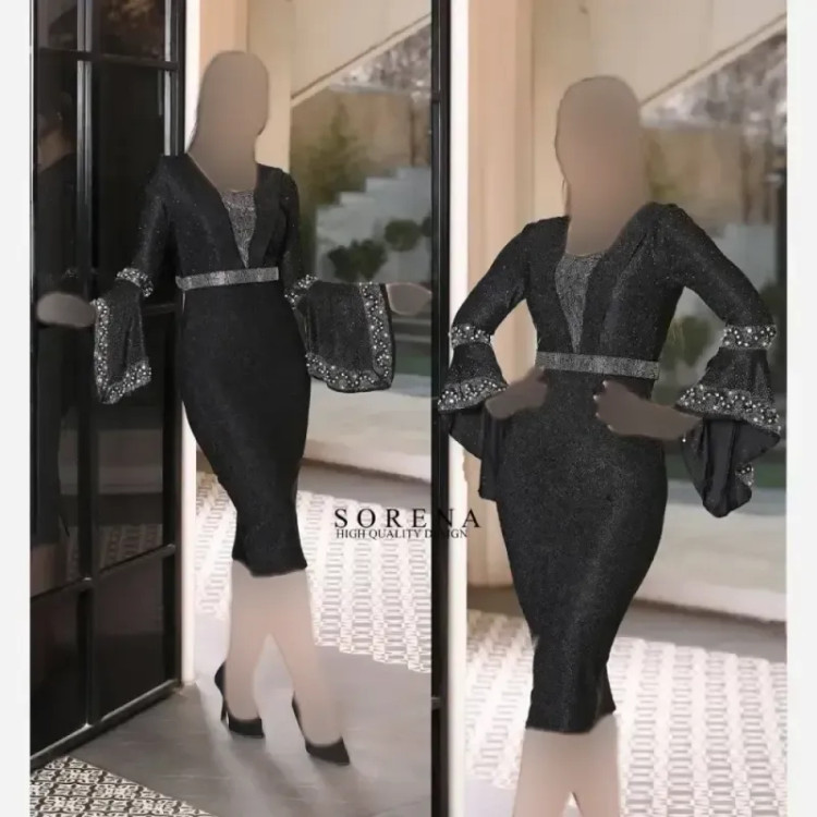 پیراهن مجلسی زنانه مدل دلینا جنس لمه قد 120 رنگ مشکی سایز 38 تا 40