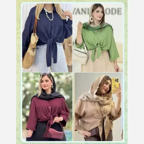 شومیز گره ای سوپر شانتون گرم بالا آستی پاکتی کیمونو فری سایز