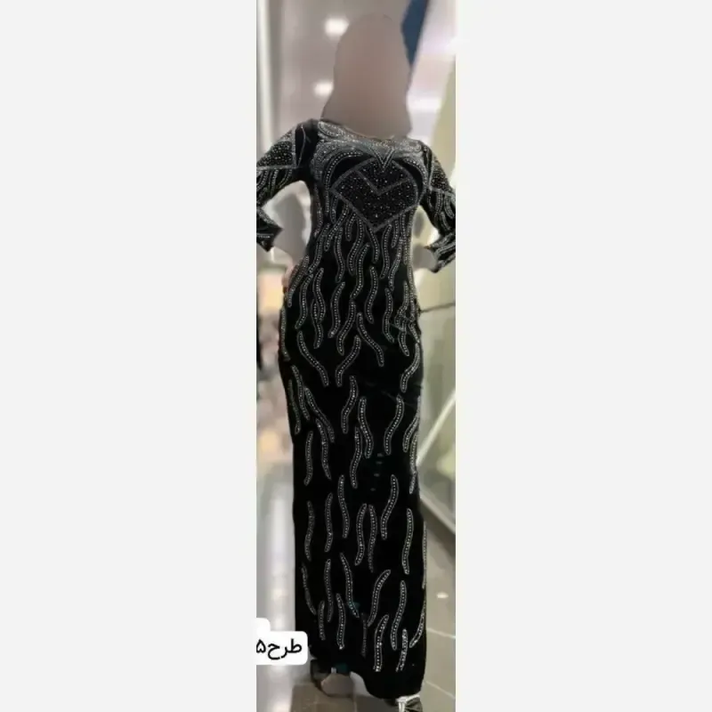 لباس ماکسی مجلسی زنانه مخمل نگین دار با چاک بغل سایز 38 تا 46