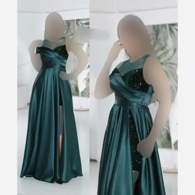 ماکسی مجلسی زنانه پولک مخمل و ساتن آمریکایی دو دامن مدل حنا