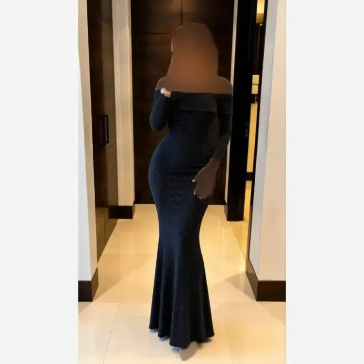 ماکسی مجلسی زنانه پارچه غواصی نگینی رنگ مشکی سایز 38 تا 44
