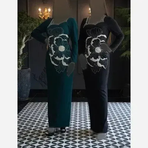 ماکسی مجلسی زنانه فلورا جنس کرپ کش دالقیچ رنگ سبز سایز بزرگ