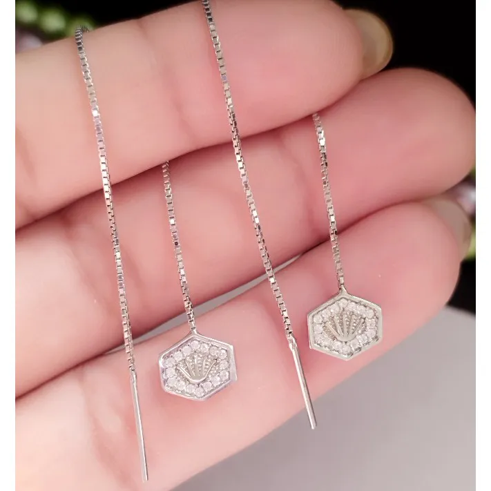 گوشواره نقره بخیه عیار 925 با روکش طلا سفید طرح تاج