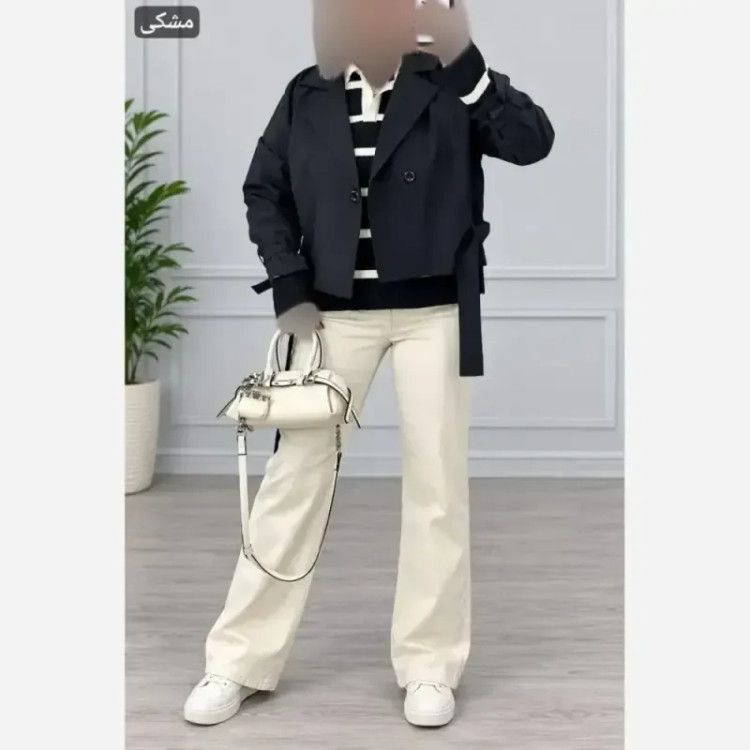 کت کراپ زنانه مدل ترنج جنس تی سی وارداتی فری سایز کمربند دار